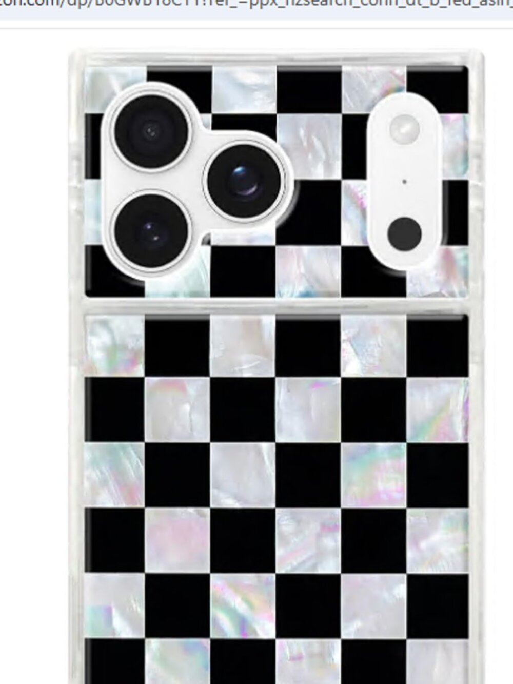 New Flaunt Square iPhone 17 & 18 Pro Max MagsSafe Checkered Mother of Pearl Case